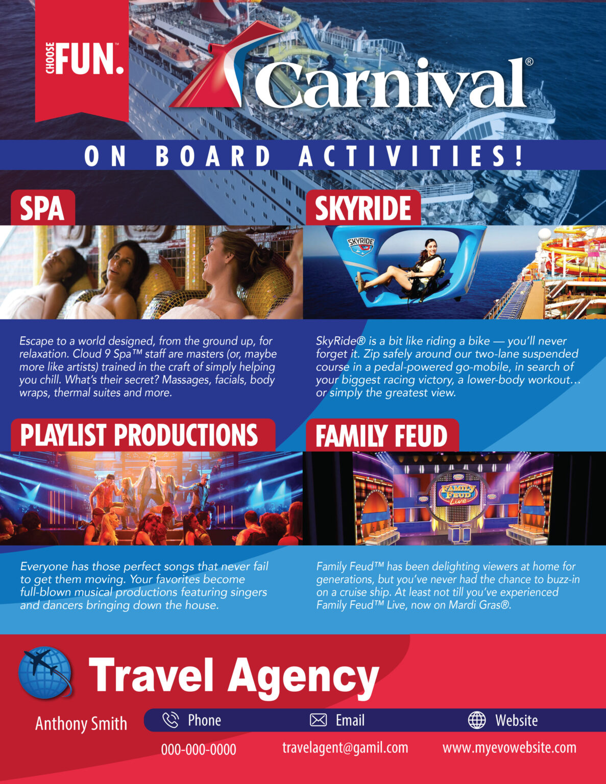 Carnival Cruise Flyer Activities Archer Evolution Travel Shop